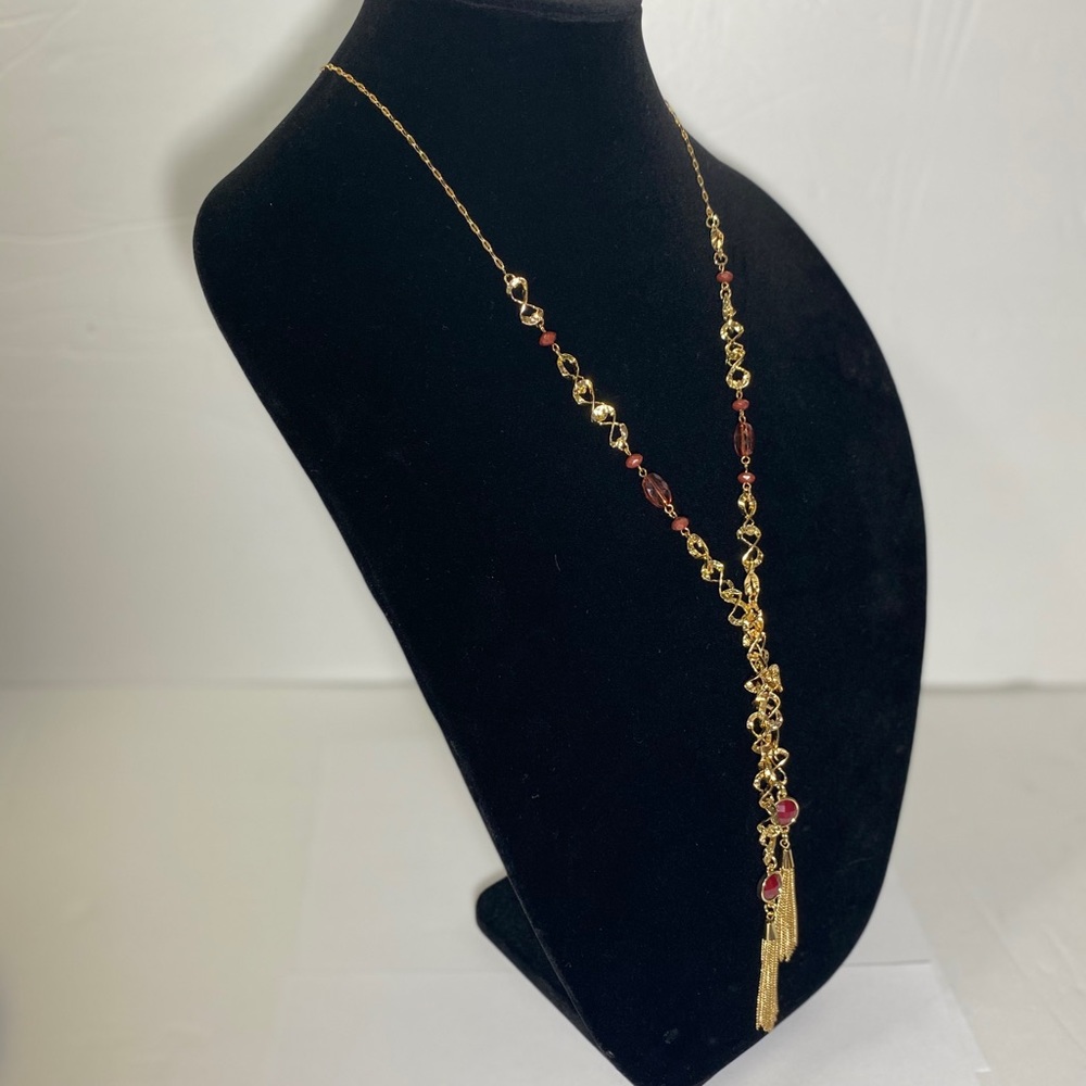 golden twists with Burgundy beads necklace - Picture 3 of 8